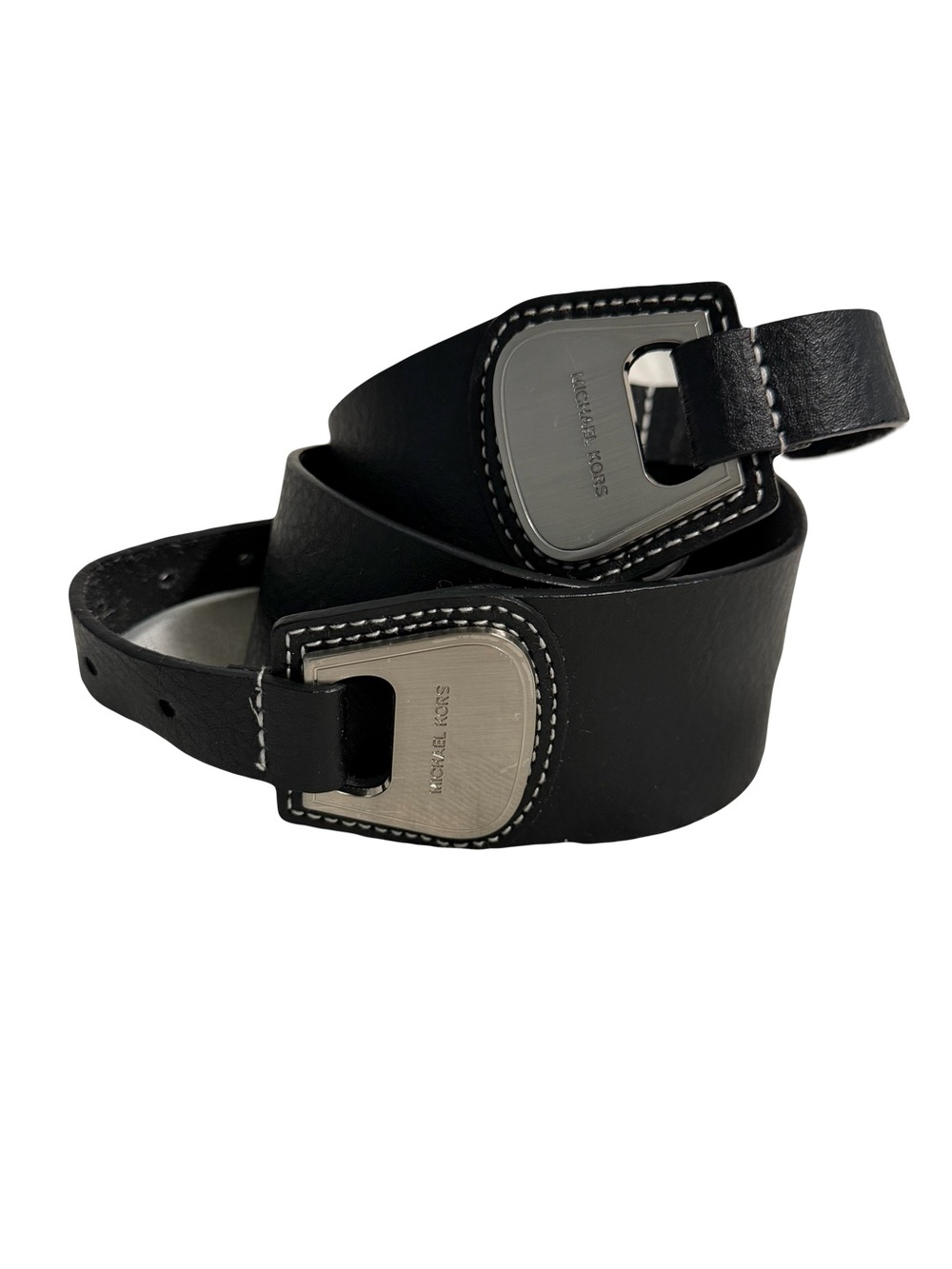 Michael Kors black leather double buckle black wide belt XL Extra Large